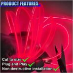 EL Wire Car Interior LED Strip Lights, 5V 16FT Neon Light Strip with Sewing Edge, USB Electroluminescent Car Interior Lights with Fuse Protection, Vehicle Ambient Lighting Decorations (Red) - Image 4