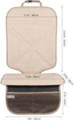 Car Seat Protector Leather Waterproof Child Safety Seat Protector Cover with Thick Pad and 2 Large Pockets Durable Kick Mat for All Auto Seat (Beige) - Image 4
