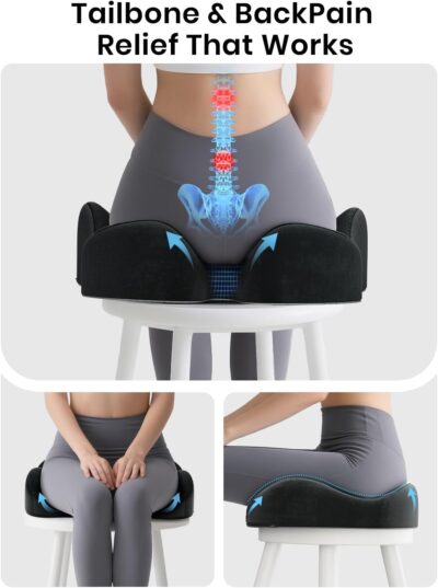 Benazcap Large Memory Foam Office Chair Cushion Seat Pad, Ergonomic Seat Cushion for Sciatica, Tailbone & Back Pain Relief, Car Seat Cushions for Driving - Image 5