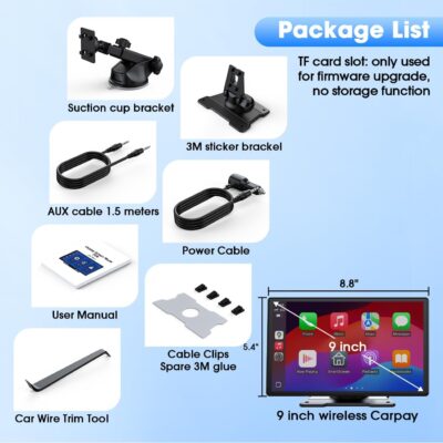 Carplay Screen for Car, 9'' Wireless CarPlay & Android Auto- Upgrade Portable Touchscreen with Bluetooth, Mirror Link, Voice Control, Hands-Free Calling,Plug & Play Car Play Screen - Image 8