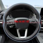 Leather Steering Wheel Cover， with Anti-Slip Stripe Design - Enhanced Grip, Fashion Style, Safe, Non-Slip, Breathable. Upgrade car Interior，Black Blue - Image 2