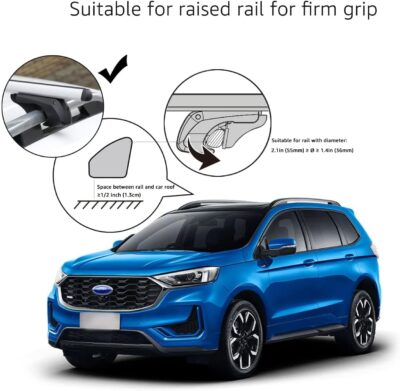 Amazon Basics Cross Rail Roof Rack, 52 inches, Fits up to 46" Spans between Raised Side Rails with Gap, Pack of 2, Black/Silver - Image 6