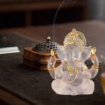 Indian God Lord Ganesha Statue,Transparent Lmitation Glass Hindu Elephant Statue Ganpati Idol Buddha Sculptures,Hindu Gift,Home Temple Mandir Meditation Yoga Room Decor 5.5" - Image 2