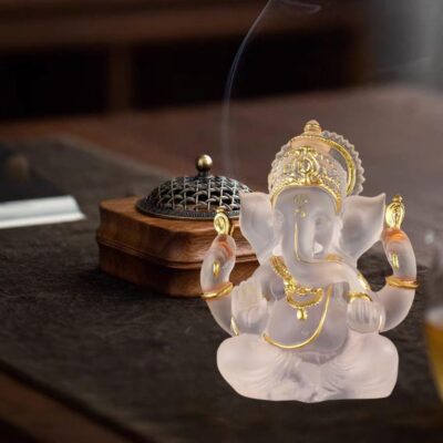 Indian God Lord Ganesha Statue,Transparent Lmitation Glass Hindu Elephant Statue Ganpati Idol Buddha Sculptures,Hindu Gift,Home Temple Mandir Meditation Yoga Room Decor 5.5" - Image 2