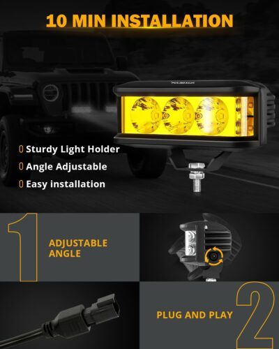 Auxbeam 5 Inch Amber Fog Light, Side Shooter Pod Lights 68W 6800LM LED Offroad Driving Lights with White Spot Flood Combo Beam, Waterproof Offroad Fog Light for UTV ATV Jeep Truck Boat (Yellow Beam) - Image 6