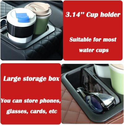 Supin Car Armrest Cushion - Multifunctional Faux Leather Armrest Cushion with Cup Holder, Phone Storage, and Ergonomic Design for All Seasons (BLack) - Image 5