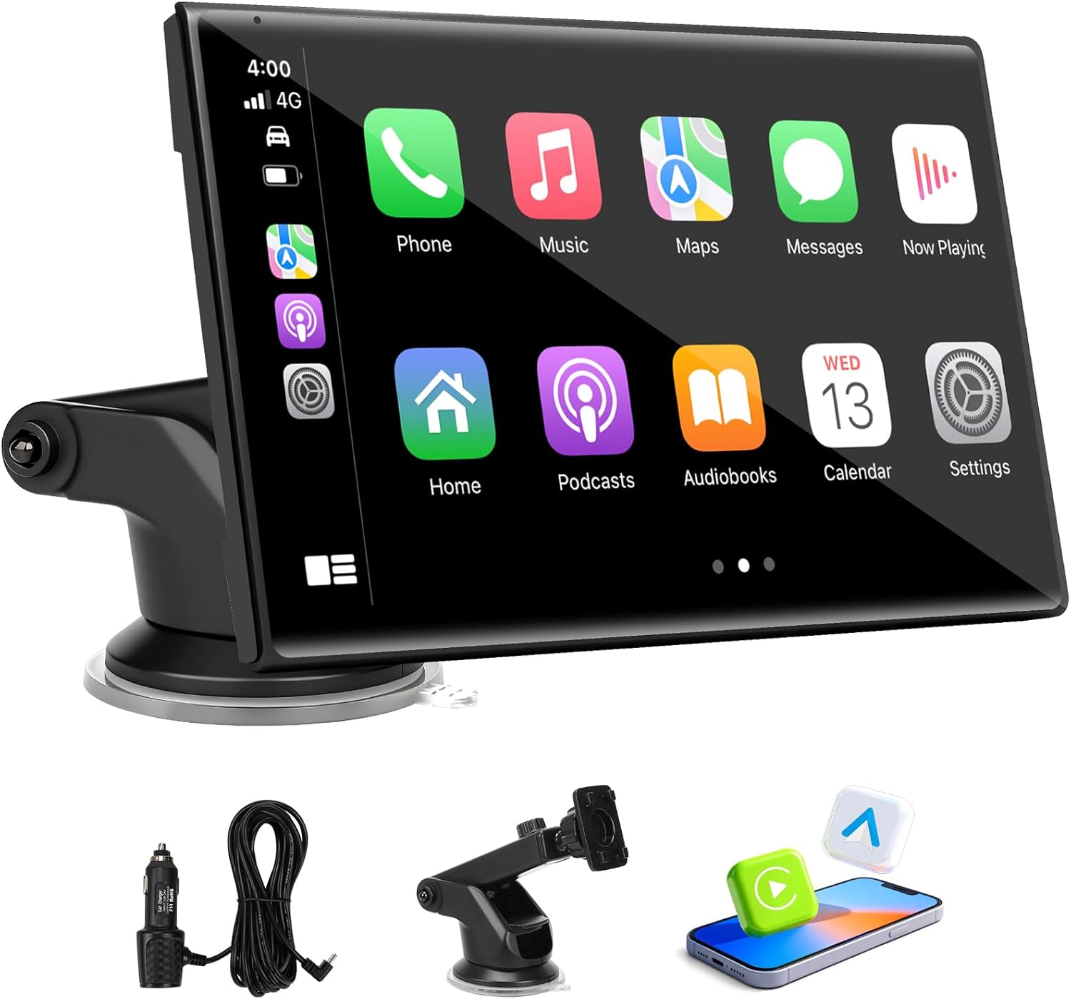61phQ6gDgL._AC_SL1500_.jpg 7 inch Carplay Screen for Car - Supports Wireless Apple Carplay & Android Auto, Portable Touchscreen with Bluetooth, Navigation, Voice Control, Mirror Link,Universal for All Cars (Black) - Image 1