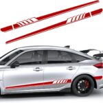 2 PCS Car Side Skirt Decals, 88.58"×4.52" PVC Racing Sports Stickers Waterproof Body Decoration, Personalized Long Stripes Sticker Creative Side Door Decals for Car Truck SUV (Red)