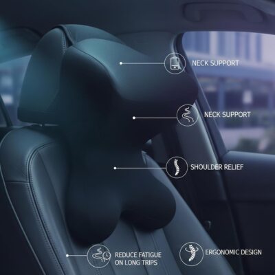 Car Neck Pillow for Driving Seat Car headrest Pillow/Gaming Chair Pillow with Adjustable Strap Removable Cover Ergonomic Design Neck Support Pillow for auto, Office Chair, Gaming Chair(Black) - Image 4