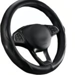 Leather Steering Wheel Cover Women for Toyota Acura Audi BMW Buick Cadillac Chevrolet Chrysler Dodge Ford GMC Honda Jaguar Jeep Kia Mazda Mercedes-Benz Nissan Subaru MINI Cooper (Black, 15 inch)