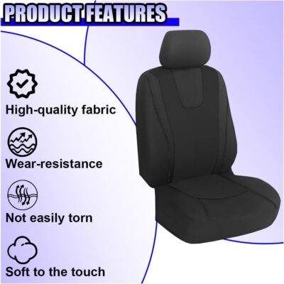 YoRise 2PCS Car Seat Covers, Comfortable Breathable Front Seat Covers, Highly Elastic Automotive Seat Protector Cover Accessories for RV, SUV, Truck, Sedan (Black) - Image 4