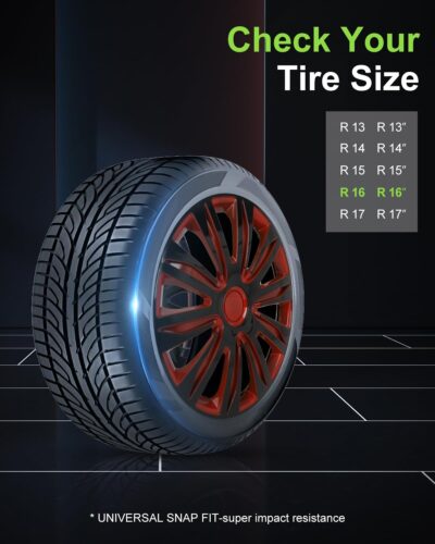 SCITOO 4-Pack 16 Inch Hubcaps Black & Red Wheel Cover Hubcaps for Cars - Image 4