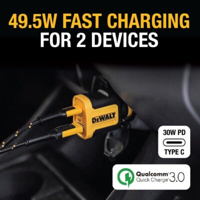 DEWALT Heavy Duty USB + USB C Car Charger Adapter, 49.5W Cigarette Lighter USBA Charger, PD Car Charging Adapter PPS 30W Quick Charge 3.0 Fast Charging for iPhone 17/16/15 Pro Max Samsung Galaxy Pixel - Image 2