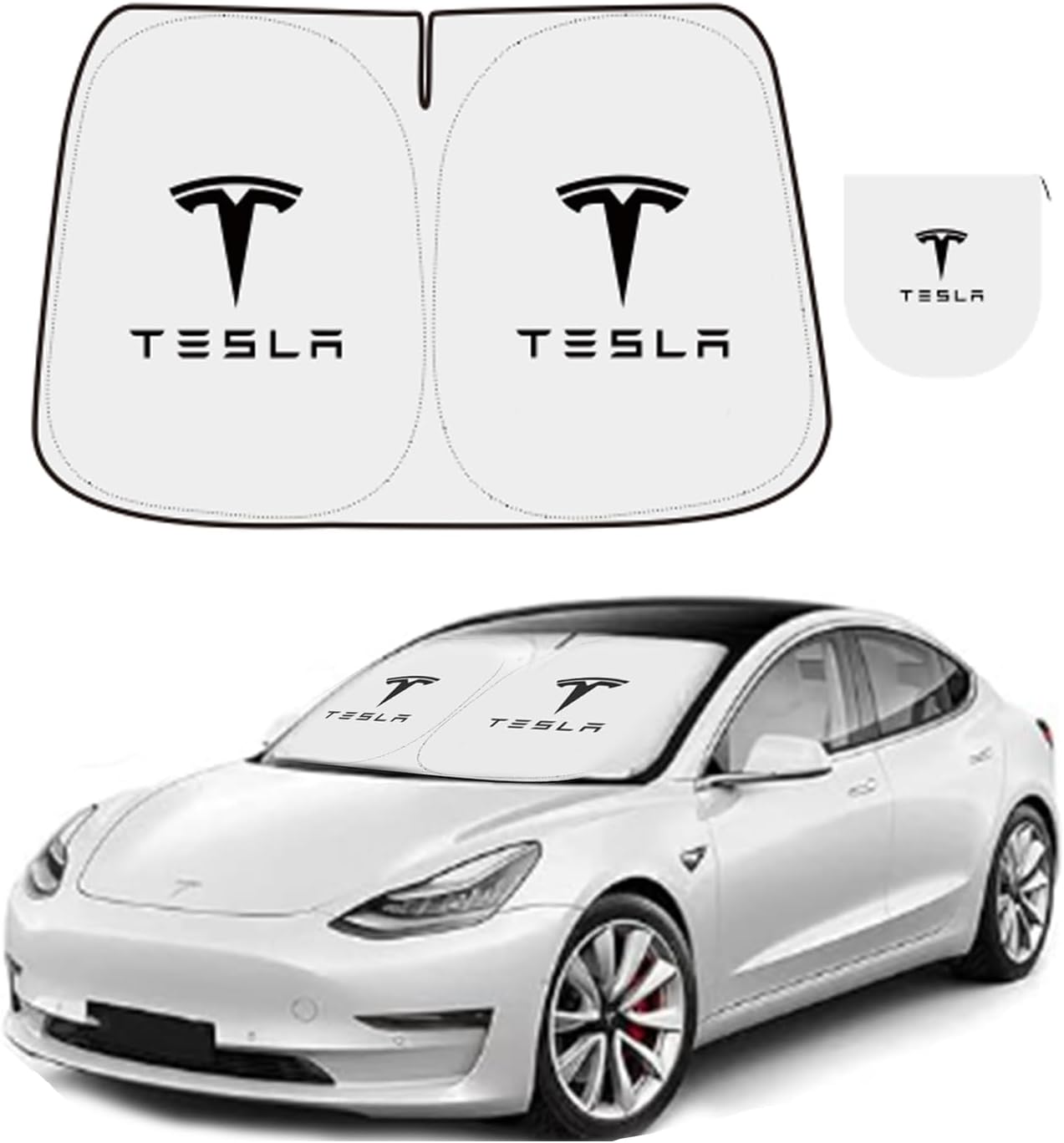 61qHwimUxNL._AC_SL1500_.jpg 300T Sunshade for Tesla Model Y Model 3, Car Accessories 2026 for Tesla, Front Window Sunshade with Organizer Bag, Gifts for Tesla Owners - Image 1