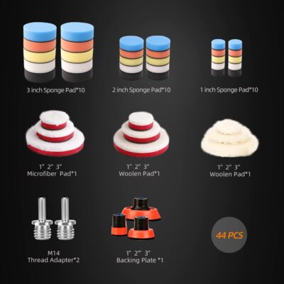 Car Foam Drill Polishing Pad Kit, 44Pcs 1inch 2inch 3inch Detail Polishing Buffing Pad Mix Size Car Detailing Kit with 5/8-11 Thread Backing pad & Adapters for Buffer Polisher Polishing, Buffing - Image 7