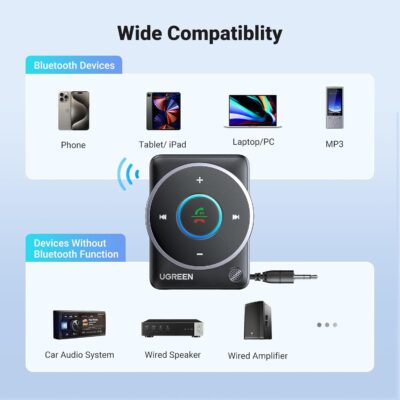 UGREEN Bluetooth 5.4 Aux Car Adapter, [Enhanced Connection & Noise Cancellation], Bluetooth Aux Receiver with Nylon Braided Cable, Plug & Play for Car Music/Hands-Free Calls/Stereo Audio - Image 4