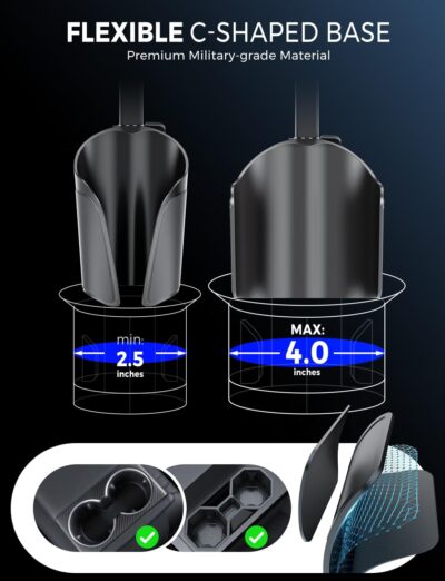 eSamcore Cup Holder Phone Holder, Unobstructed Cup Holder Phone Mount for Your Car Cupholder (2.5"-4") with Flexible C-Shaped Base, 360° Swiveling, 0.8" Deep Clamp Compatible with iPhone 4.7"–7" - Image 3