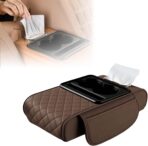Multifunctional Car Armrest Cushion with Integrated Booster, 2026 Upgraded Universal Style Memory Cotton Car Armrest Box Pad, Car Center Console Armrest Pillow, with 2 Cup Holder (Coffee)
