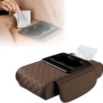 Multifunctional Car Armrest Cushion with Integrated Booster, 2026 Upgraded Universal Style Memory Cotton Car Armrest Box Pad, Car Center Console Armrest Pillow, with 2 Cup Holder (Coffee)
