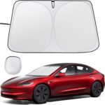 Car Windshield Sunshade for Tesla Model Y/3 - Folding Front Window Sun Shade Cover with Upgraded UV Protection Fabric, Professional Accessories for Tesla Model 3/Y 2016 to 2026 with a Storage Bag