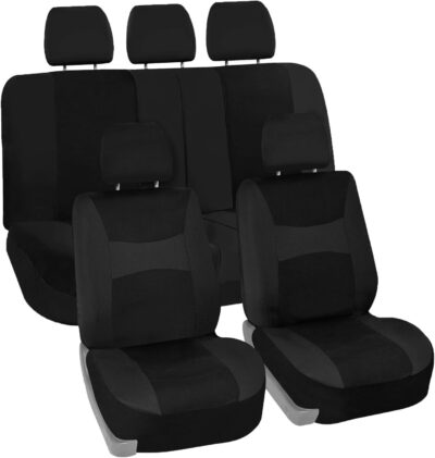 FH Group Universal Car Seat Covers Full Set for SUV Truck Sedan Vans | All-Purpose Cloth Seat Cover Set Airbag Compatible Washable Split Bench Protector Interior Upgrade - Black - Image 2