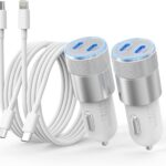 iPhone Car Charger Fast Charging, [Apple MFi Certified] 60W Dual USB-C Power Cigarette Lighter Car Charger+Type-C Cable&Lightning Cable for iPhone 16 15 14 13 12 Pro Plus XS XR iPad, Samsung, Carplay