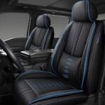 Car Seat Covers for Honda HR-V 2016-2026,Waterproof Nappa Leather Car Seat Cover,Soft Seat Cushion Covers with Airbag,Full Coverage Car Seat Covers Sets(Black Blue,2PCS Only)