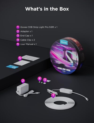 Govee COB LED Strip Light Pro, LED Lights for Bedroom Compatible with Alexa, Google Assistant and Matter, RGBICW Light with Warm White, Smart Strip Light, LED Lights for Bedroom, Color Changing, 9.8ft - Image 9