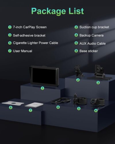 Apple Carplay Screen for Car, 7" HD Portable Wireless Apple Carplay & Android Auto Touchscreen, with 1080P Backup Camera, Car Play Screen Tablet, GPS Navigation/Mirror Link/Bluetooth/FM/Voice Control - Image 9