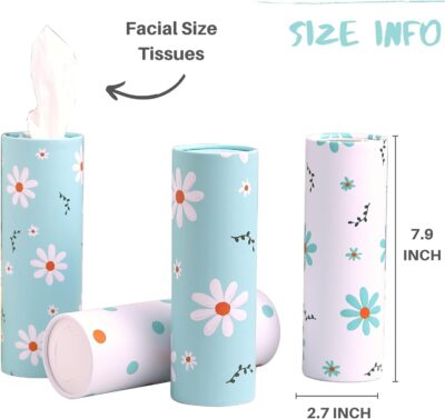Car Tissue Holder with Facial Tissues Bulk - 4 PK Car Tissues Cylinder, Tissue Holder for Car, Travel Tissues for Car Cup Holder, Refill Car Tissue Box Round Container - Image 2