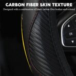 Car Steering Wheel Cover, 15 Inch Carbon Fiber Leather Stitching Color Steering Wheel Protector, Anti-Slip Elastic Breathable Steering Wheel Cover for Most Vehicles (Black) - Image 4