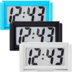 Frienda 3 Pieces Mini Digital Clock Small Digital Clock Stick on Battery Operated Self Adhesive Bracket for Car Dashboard Fridge (White,Black,Blue)