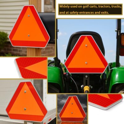 Slow Moving Vehicle Sign,Slow Moving Vehicle Triangle Sign,Aluminum 14"x16"3M Reflective for Golf Cart - Image 3