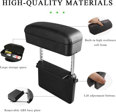 Car Armrest Storage Box, Adjustable Automotive Center Console Extension Armrest Pad, Multifunctional Auto Console Removable Arm Support Pad Organizer, Car Accessories (Black) - Image 3