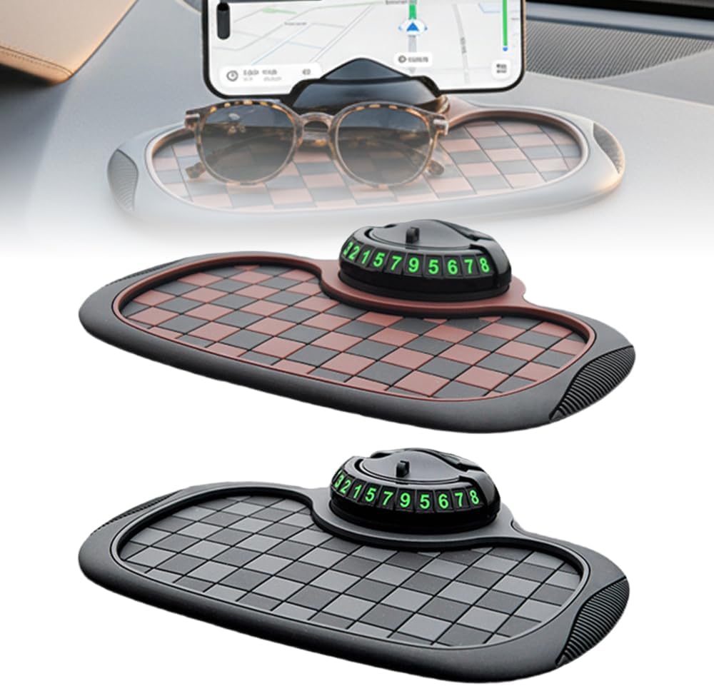 61rK0nKei4L._AC_SL1000_.jpg Mobile Phone Bracket Anti-Slip Mat, Multifunction Car Dashboard Mat with Temporary Parking Number, Large Universal Fit Anti-Slip Mat for Phones, Sunglasses and Keys Gadget (Set) - Image 1