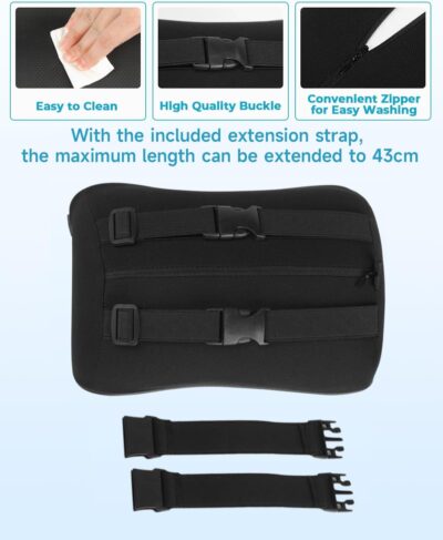 Aukee Car Headrest Pillow with Genuine Leather Cover Memory Foam Neck Cushion with 4 Extension Straps Adjuatable and Comfortable for Driving Home Office Black (Pack of 2) - Image 4