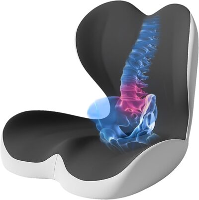 Seat Cushion for Office Chair and Car, Lumbar Support Pillow for Office Chair, Memory Foam Ergonomic Seat Cushion for Long Sitting, Back & Tailbone Pain, Sciatica - Dark Gray & Light Gray - Image 9