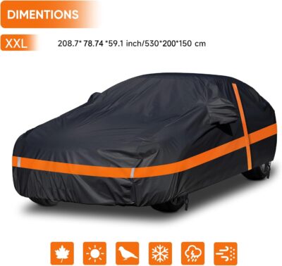 NEVERLAND Car Cover Waterproof All Weather with Door Zipper,Car Covers for Automobiles Scratch Resistant, Outdoor Full Exterior Covers Snowproof UV Protection Windproof(Fit Sedan Length 190-196 inch) - Image 6