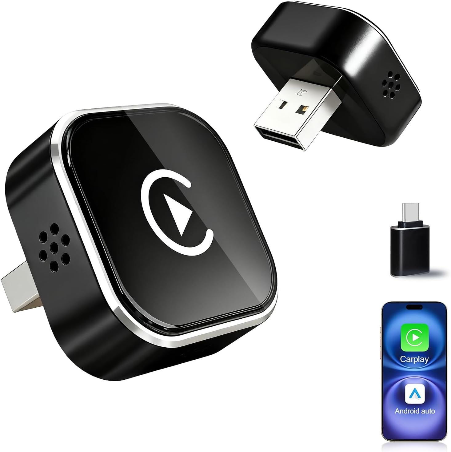 61rXwckTcoL._AC_SL1500_.jpg Mini Wireless CarPlay Adapter for iPhone, 2-in-1 for Apple CarPlay & Android Auto Adapter, Convert Wired to Wireless, Plug & Play, Auto Connect, USB to Type-C, No Delay, for iOS 10+ & Android 11+ - Image 1