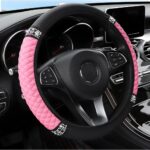 Bling Car Steering Wheel Cover, 15 Inch Rhinestones Soft Leather Elastic Steering Wheel Protector, Sparkly Crystal Diamond for Women Girls, Car Interior Accessories for Most Cars (Pink)