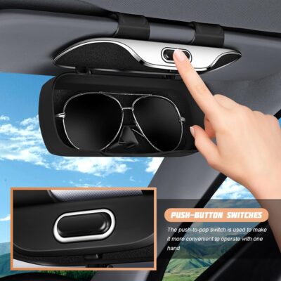 zipelo Sunglasses Holder for Car Sun Visor, Protective Automotive Eyeglasses Storage Case Hanger, Soft Vehicle Interior Glasses Organizer Box Accessories, Universal for SUV Sedan Truck (Black) - Image 3