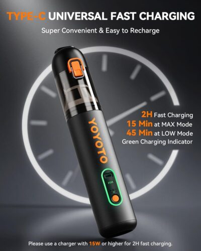 Car Vacuum, Handheld Vacuum Cordless with 21000Pa Powerful Suction & 3 Modes, 4-in-1 Portable Hand Held Mini Vacuum Cleaner Rechargeable, Ultra Light for Car Home Office (Black) - Image 4