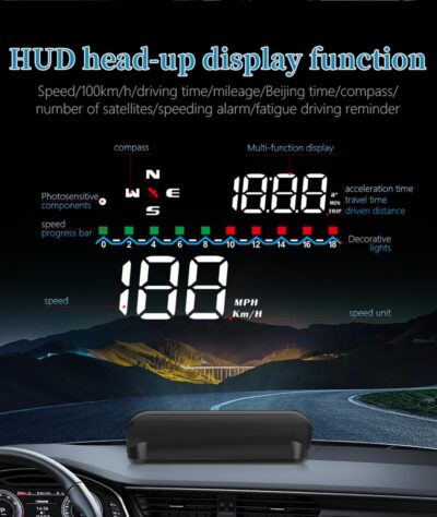 M19 Universal Car HUD Heads Up Display, OBD2 GPS Digital Speedometer for Windshield, Overspeed Warning, Fatigue Alert, 6-Speed Data, Plug and Play for All Cars, HD Speed Projector - Image 2