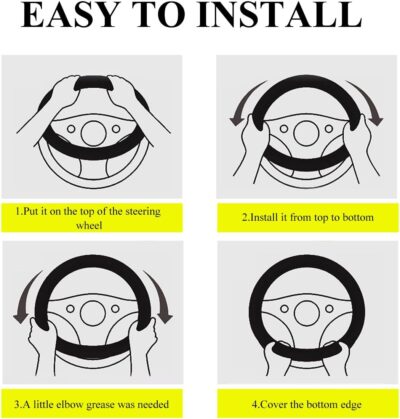 Car Steering Wheel Cover, Premium Leather Steering Wheel Protector with Anti-Slip Lining, Universal 15" Soft Breathable Auto Steering Wheel Cover, Interior Car Accessories (Black) - Image 3