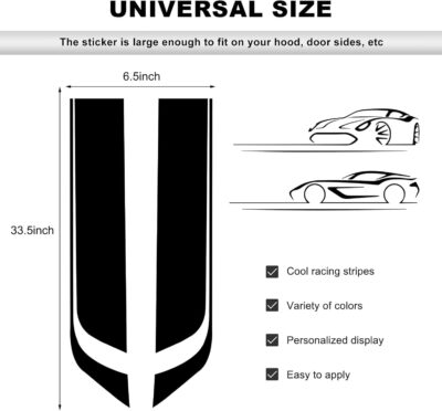 Car Hood Decal Sticker, Automotive Side Body Stripe Graphics Racing Bumper Sticker, Universal Vehicle Skirt Roof Bonnet Vinyl Decal Exterior Decoration, Car Accessories (Black) - Image 2
