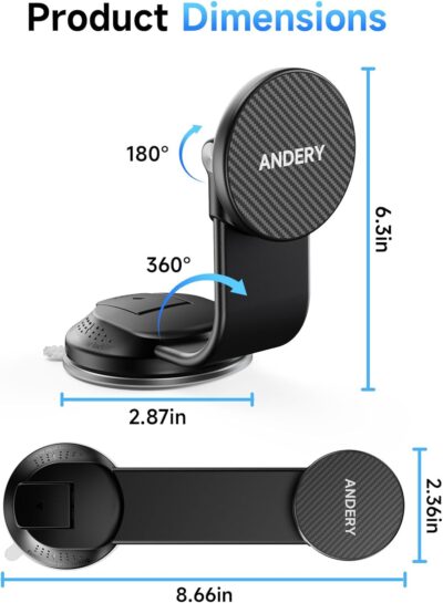 ANDERY Car Phone Holder for MagSafe [360° Adjustable Memory Alloy Arm | 2400gf Strongest Magnetic Power] Bendable Car Mount, Phone Holders for Your Car for iPhone and All Smartphones, Carbon Fiber - Image 7