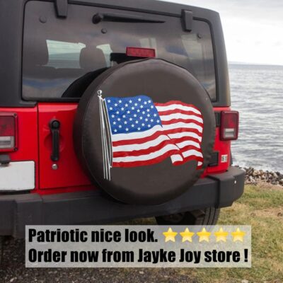 Spare Tire Cover, Black Wheel Cover with American US Flag PVC Leather Waterproof Dust-Proof Universal Fit for Jeep, Trailer, RV, SUV, Camper and Vehicle (15 Inch) - Image 4