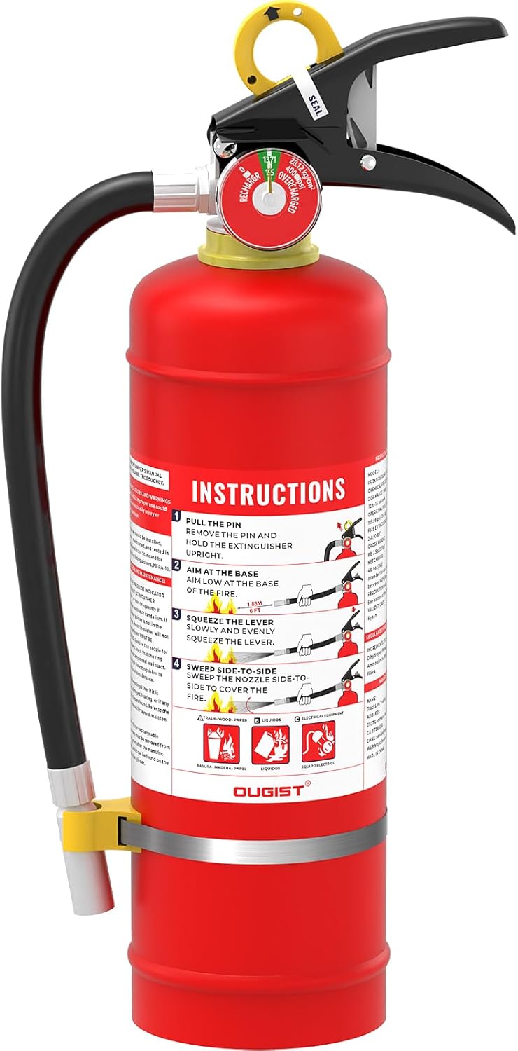 61shHNNE91L._AC_SL1500_.jpg Ougist ABC Dry Powder Fire Extinguisher, 5 lb – 2-A:10-B:C Rated for Home, Office & Vehicle, Quick Release, Easy-Grip Handle, Ideal for Electrical & Grease Fires, Car Extinguisher, Model FF2KG - Image 1