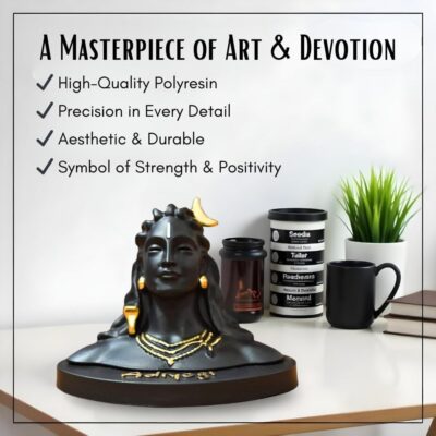 Lord Adiyogi Statue with Golden Detailing for Car Dashboard Home Office Decor Black Resin Lord Mahadev Shiv Dhyana Mudra Black Sculpture Showpiece Idol Murti for Mandir/Temple (Big) - Image 6