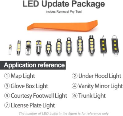 15pcs White LED Interior Lights Bulb Kit for Chevy Corvette C5 1997 1998 1999 2000 2001 2002 2003 2004 Map Footwell Trunk Vanity Mirror Lights LED Interior Light Bulbs + Install Tool - Image 7